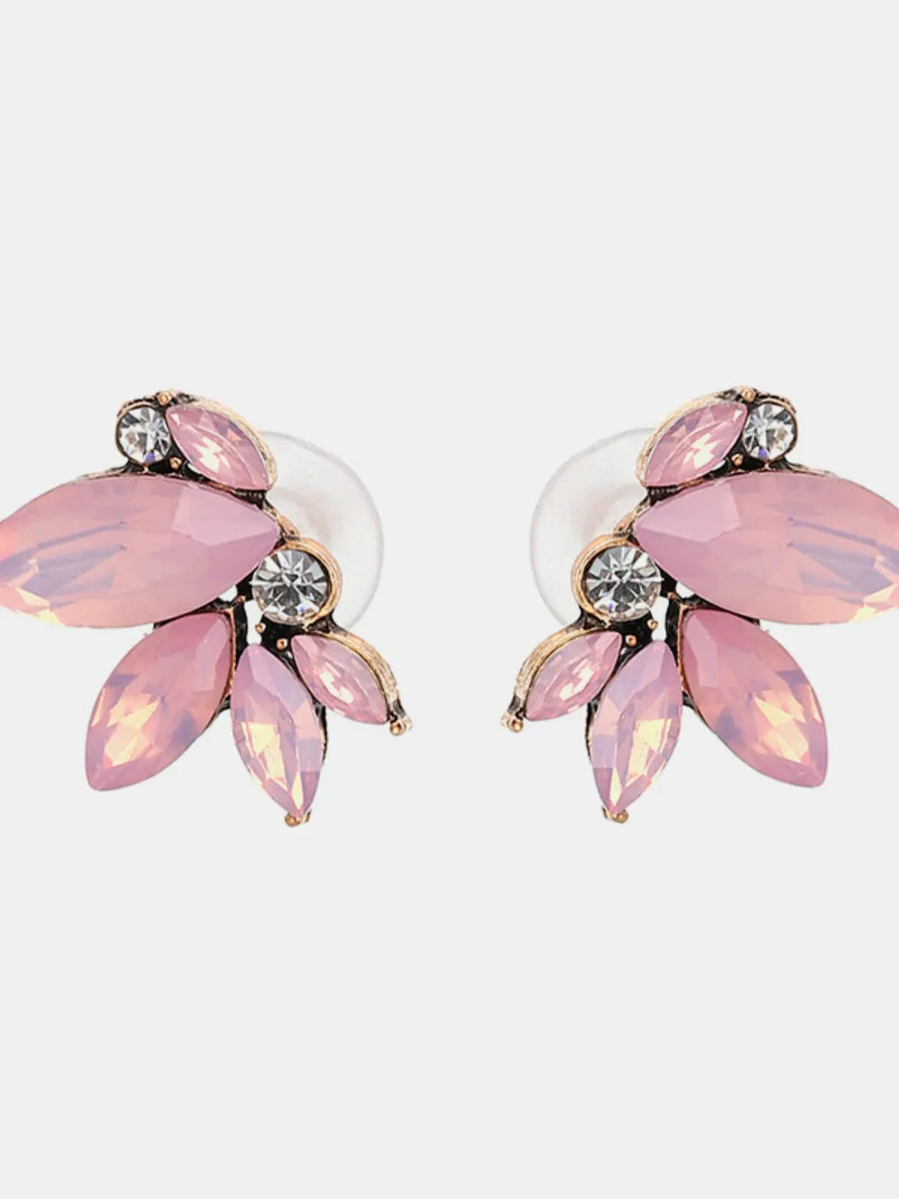 Alloy Rhinestone Flower Stud Earrings Blush Pink One Size