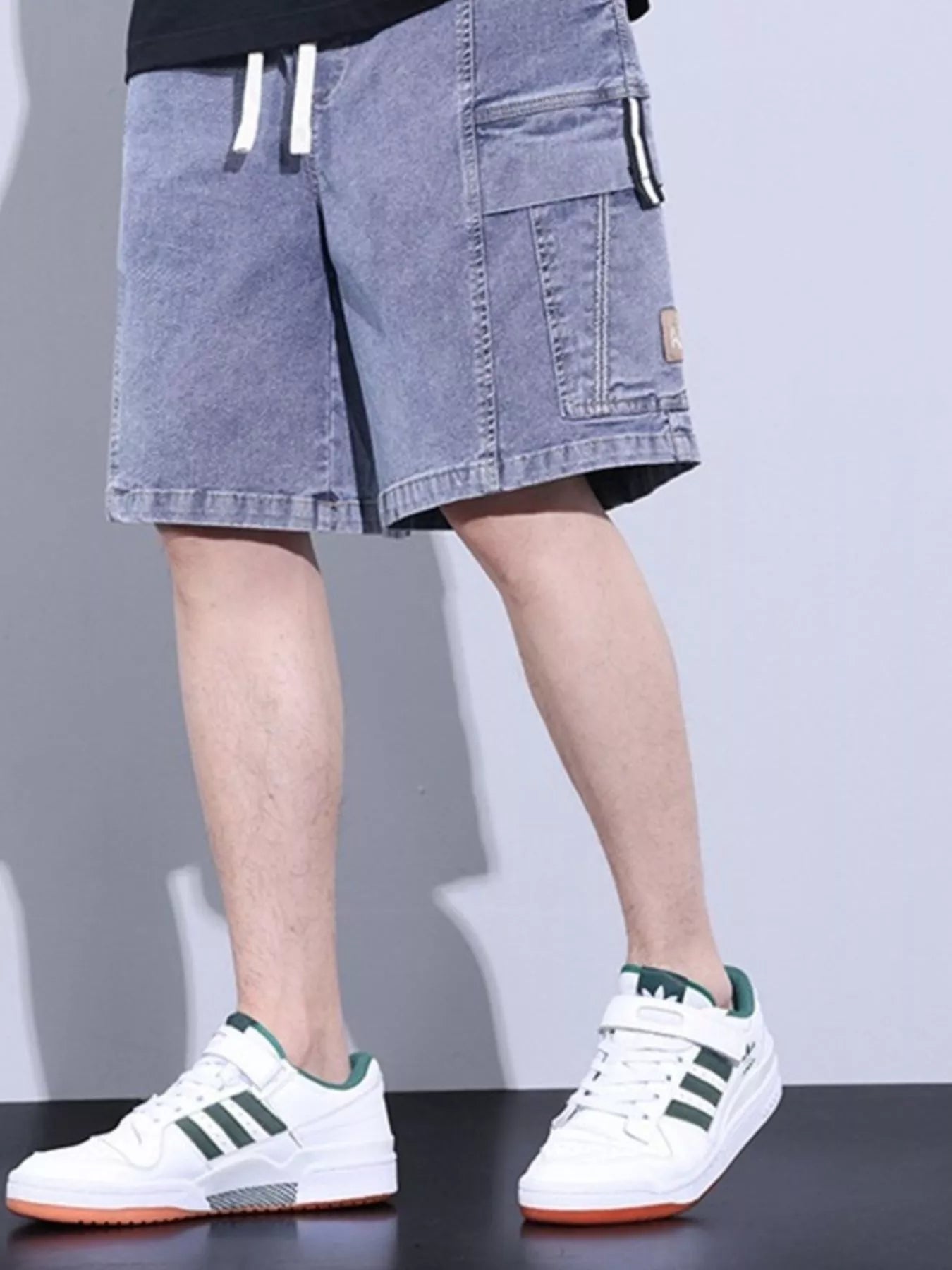 men's men's plus size vintage wash cargo denim shorts - styling option