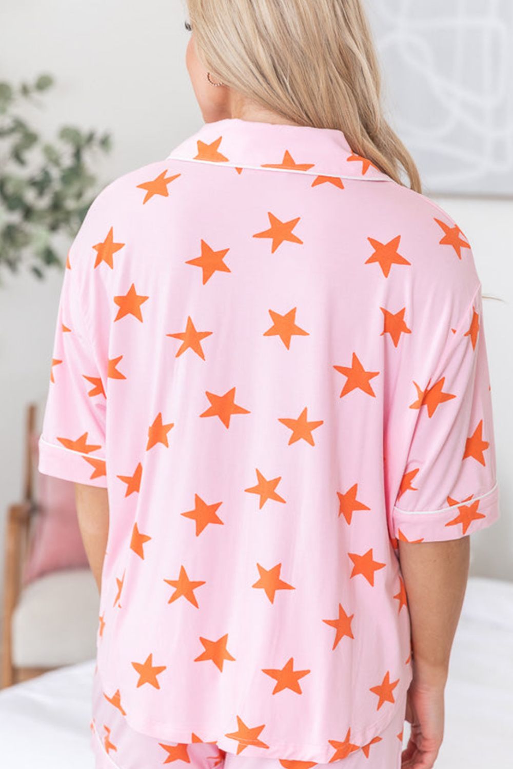 Star Print Short Sleeve Shirt and Shorts Set