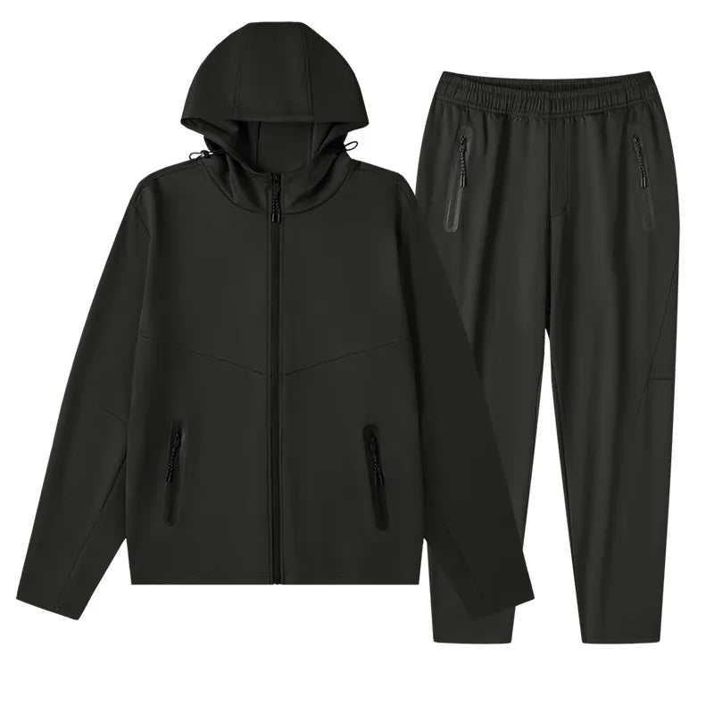 men's men's plus size drawstring zip up hooded top and pants set - main product image