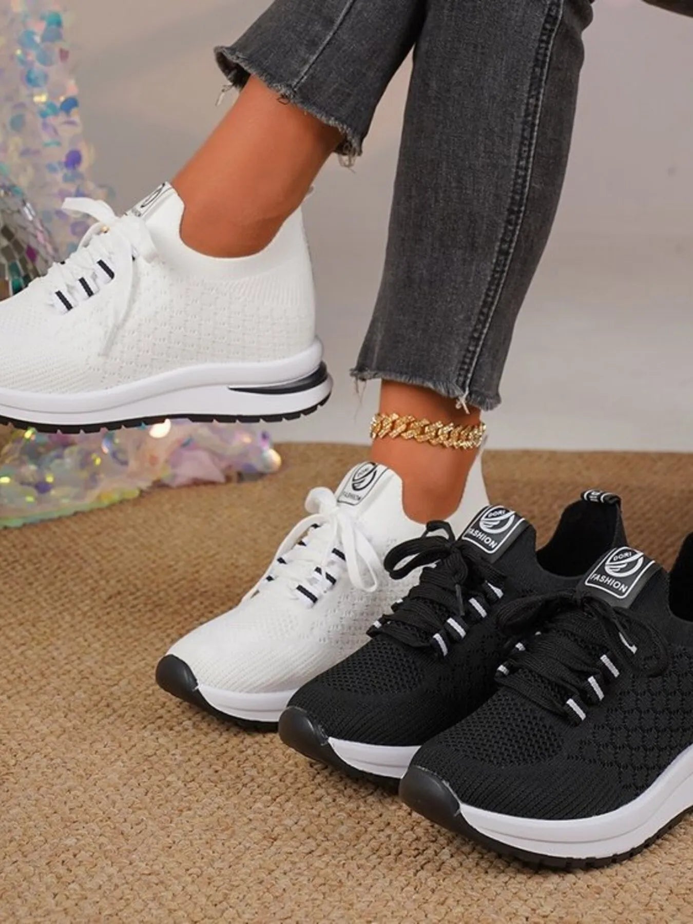 women's breathable mesh lace up sneakers - front view