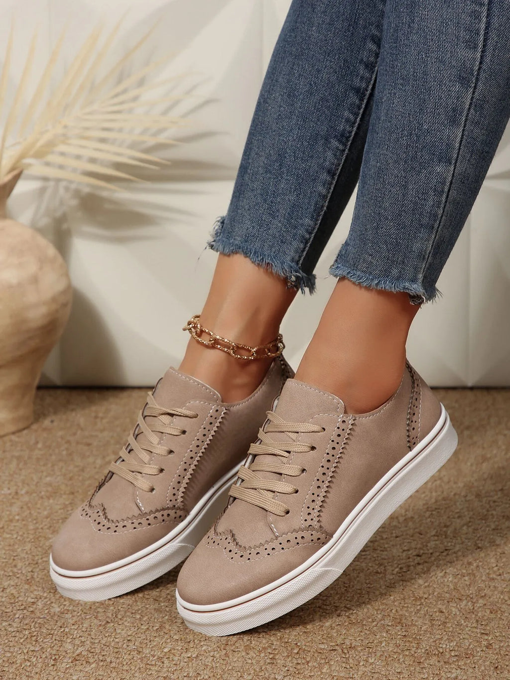women's lace up round toe platform sneakers - styled view