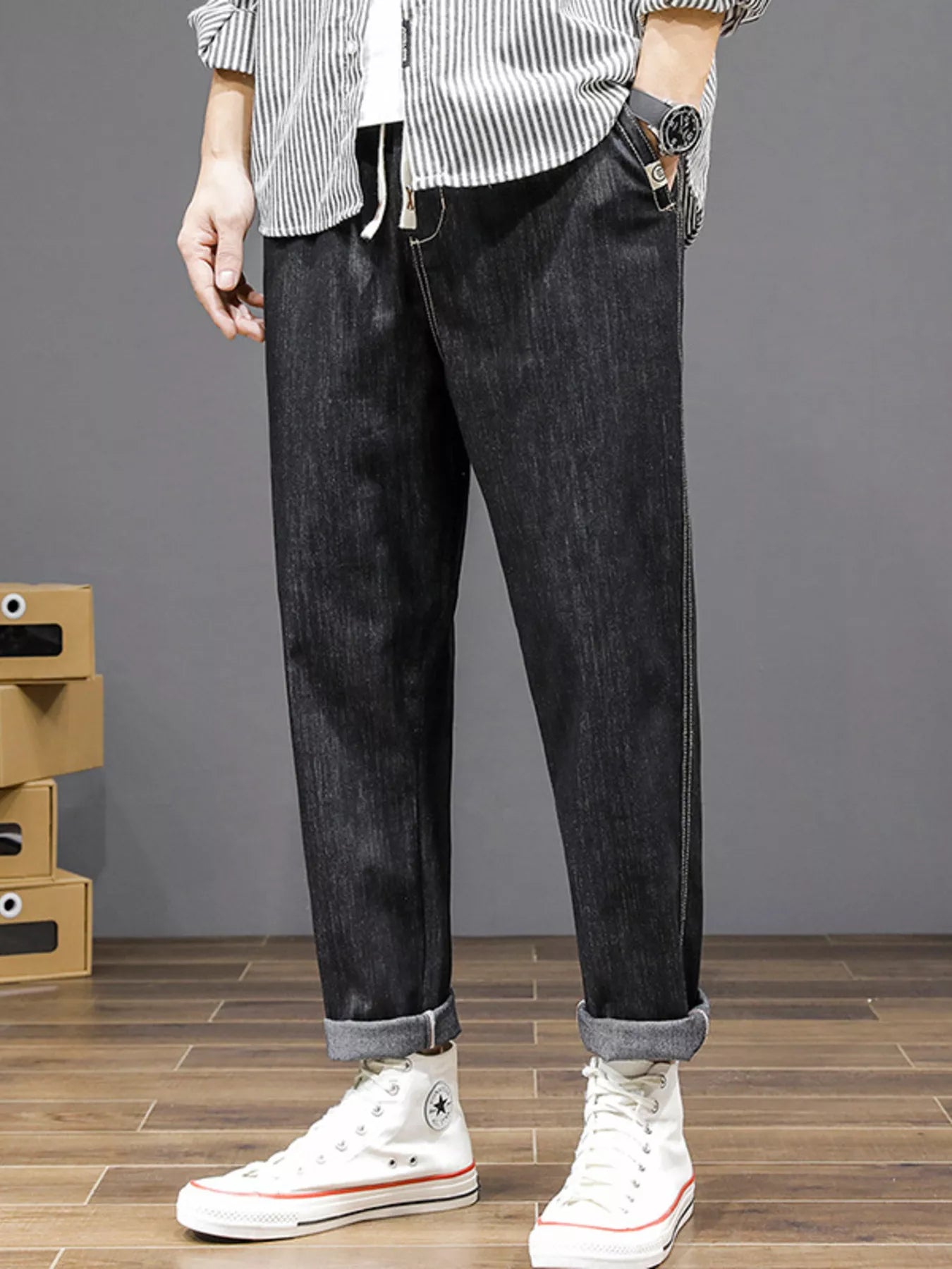 men's men's plus size casual loose fit wash jeans - additional image