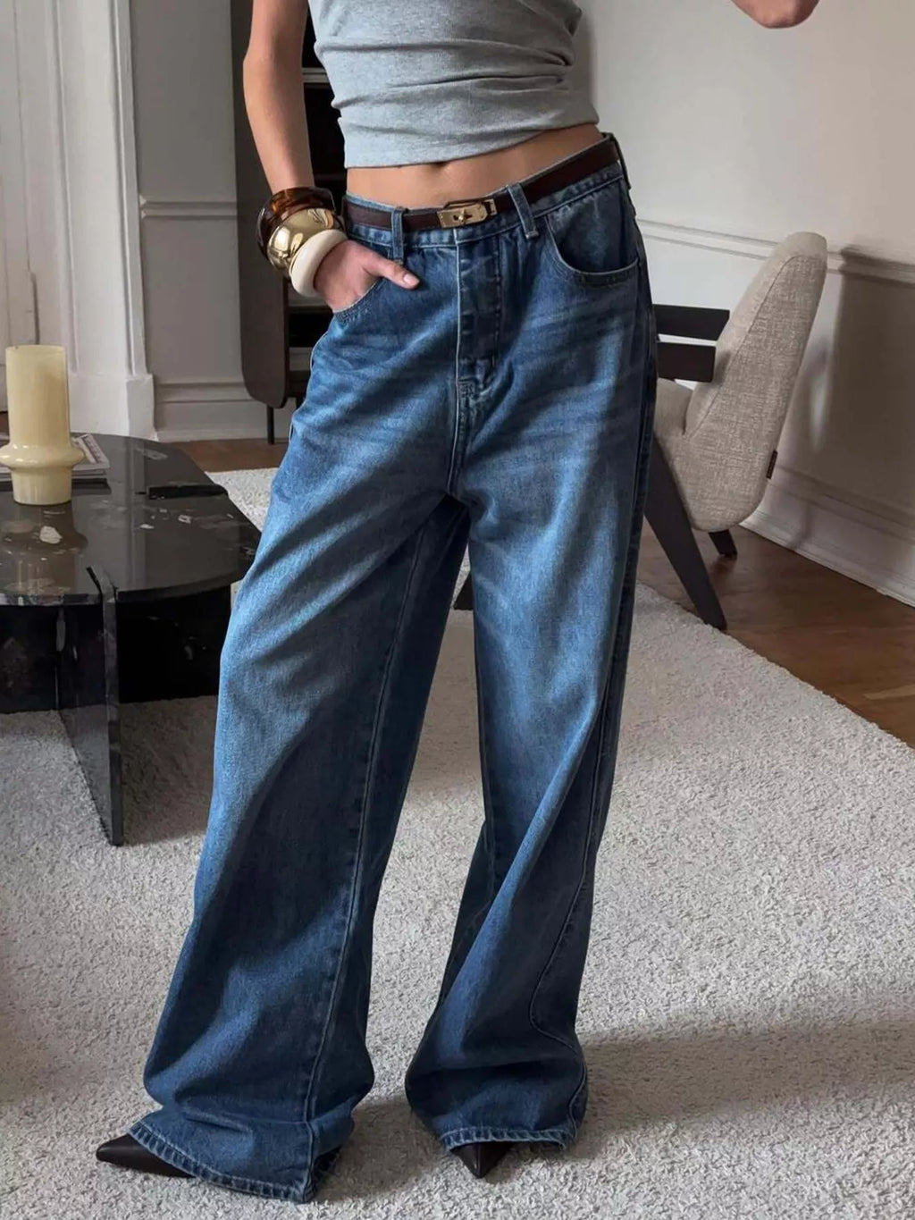 women's wide leg relaxed fit jeans - styled view
