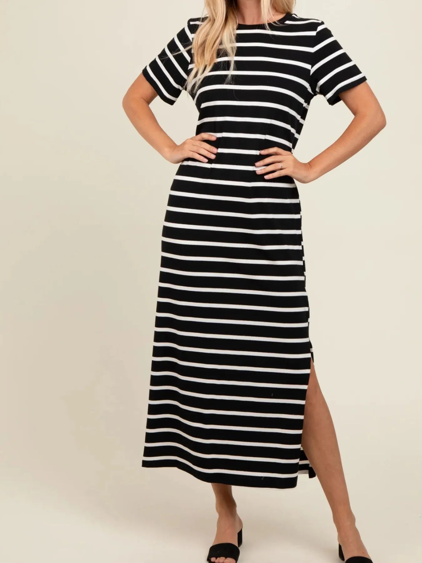 Full Size Striped T-Shirt Maxi Dress with Side Slit Plus Size