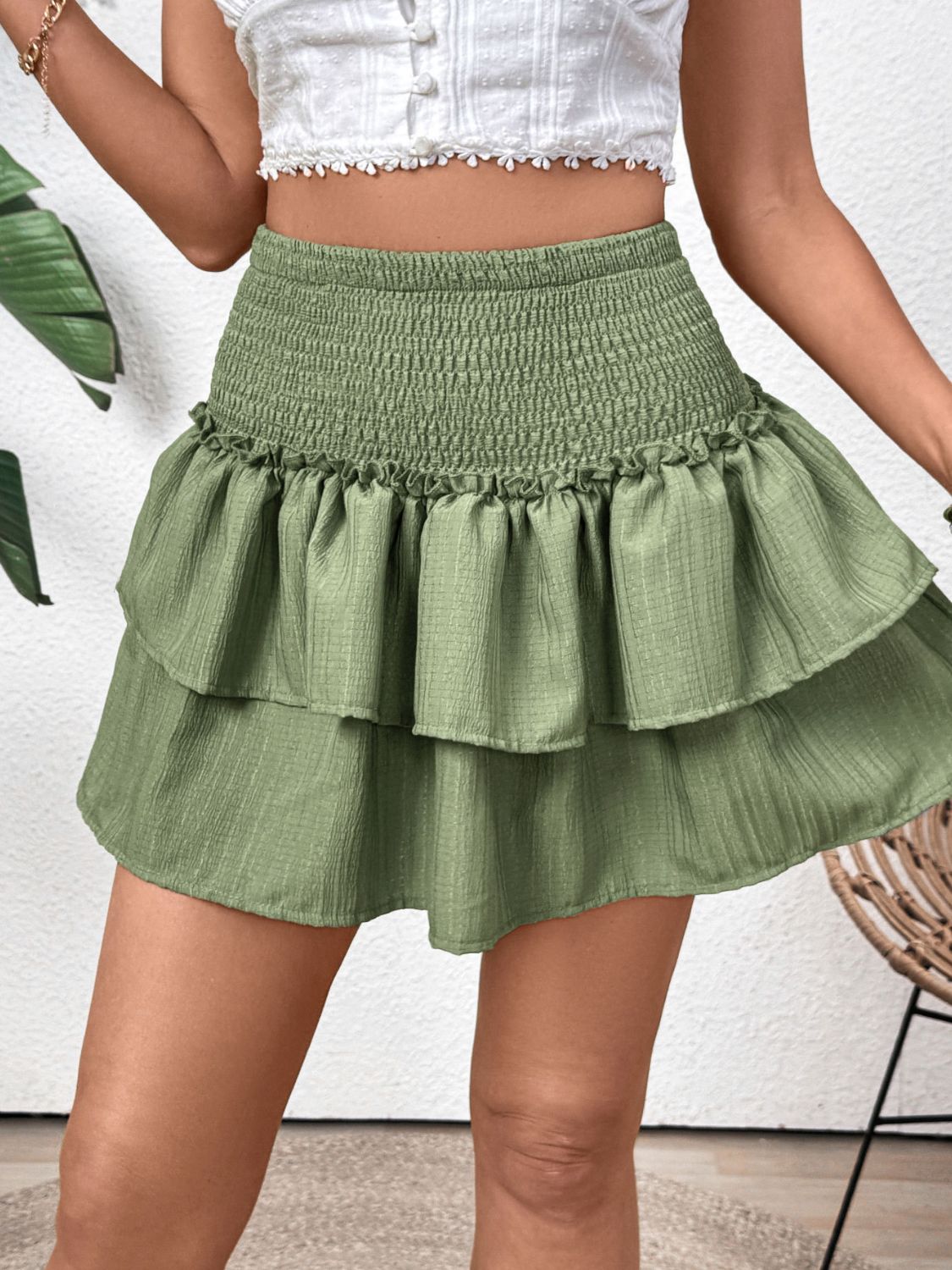 Perfee Layered Smocked Mini Skirt