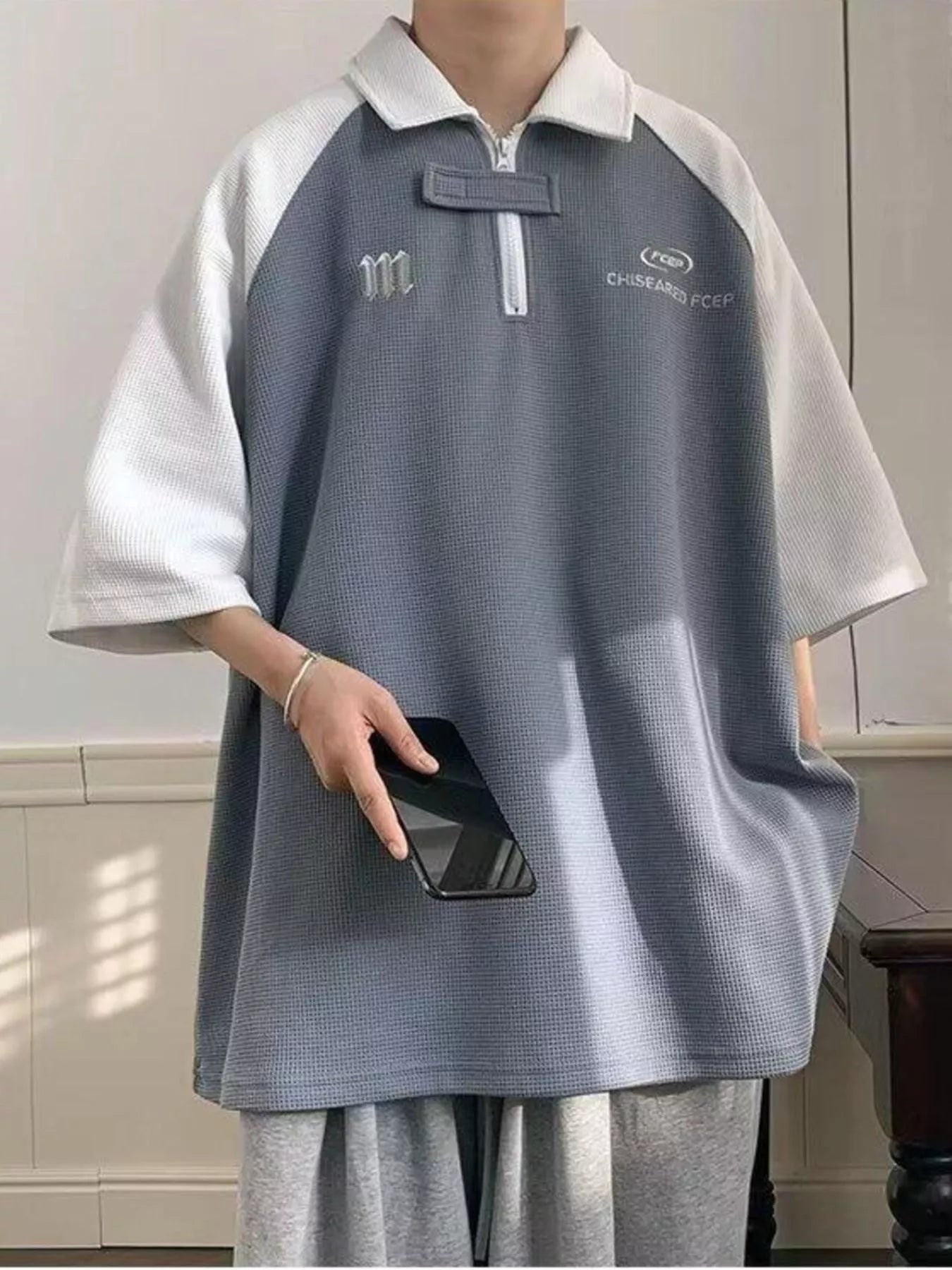men's men's plus size two-tone casual polo - styled view