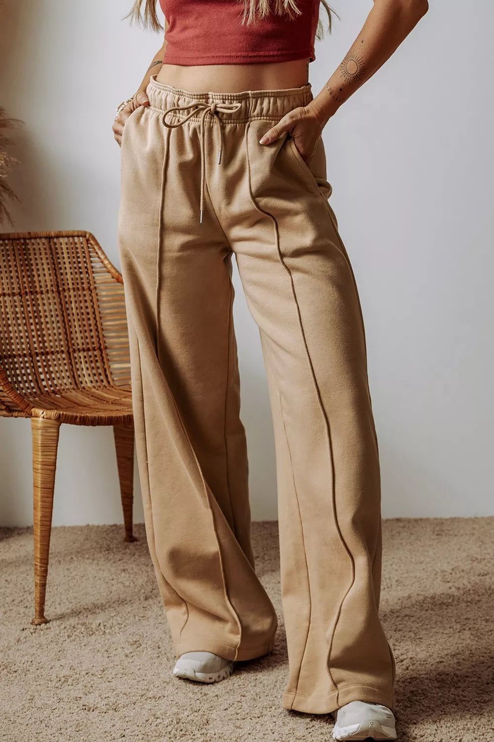 women's wide leg drawstring pants - alternate angle