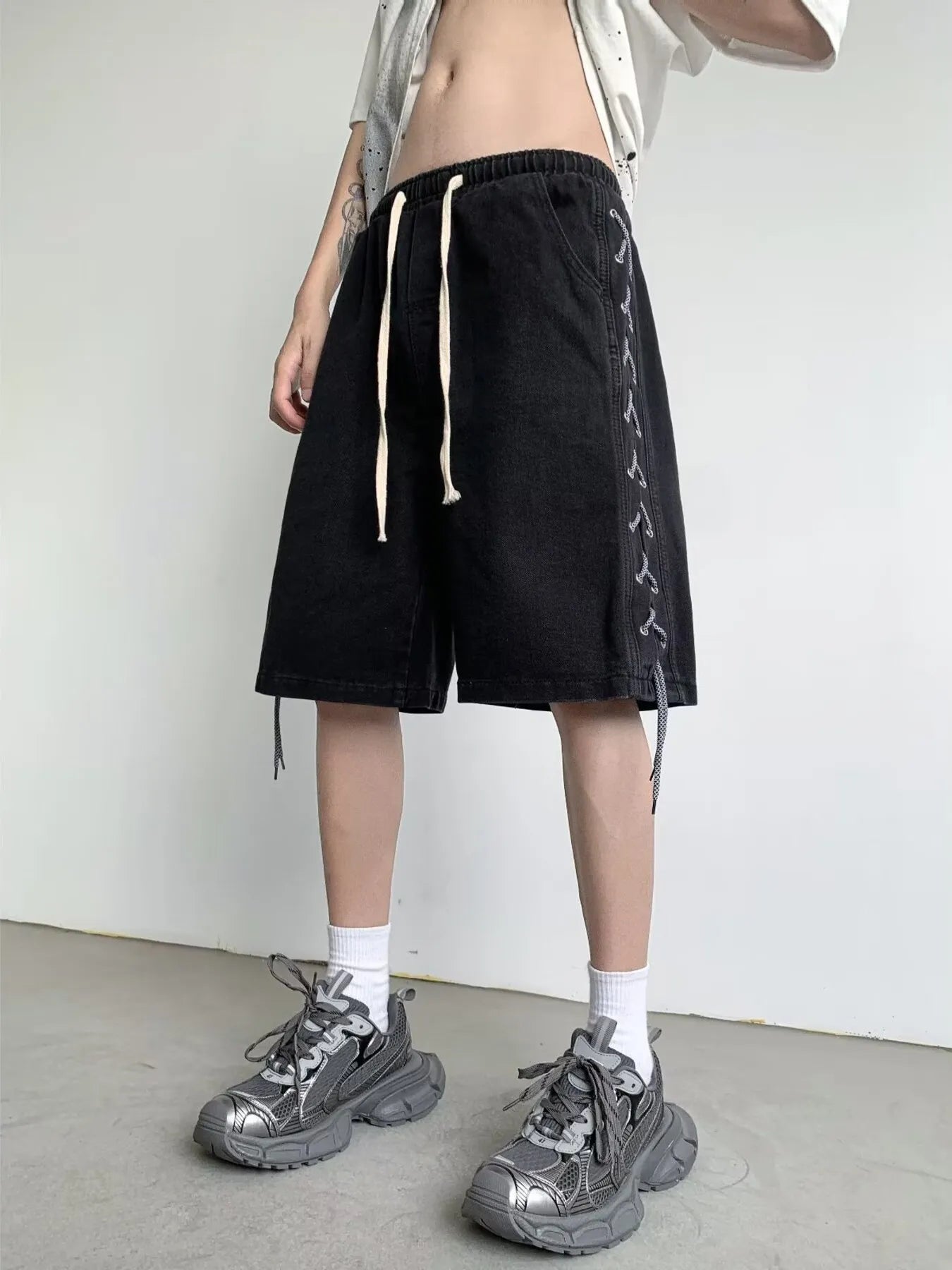 men's men's full size drawstring loose fit denim shorts plus size - product detail