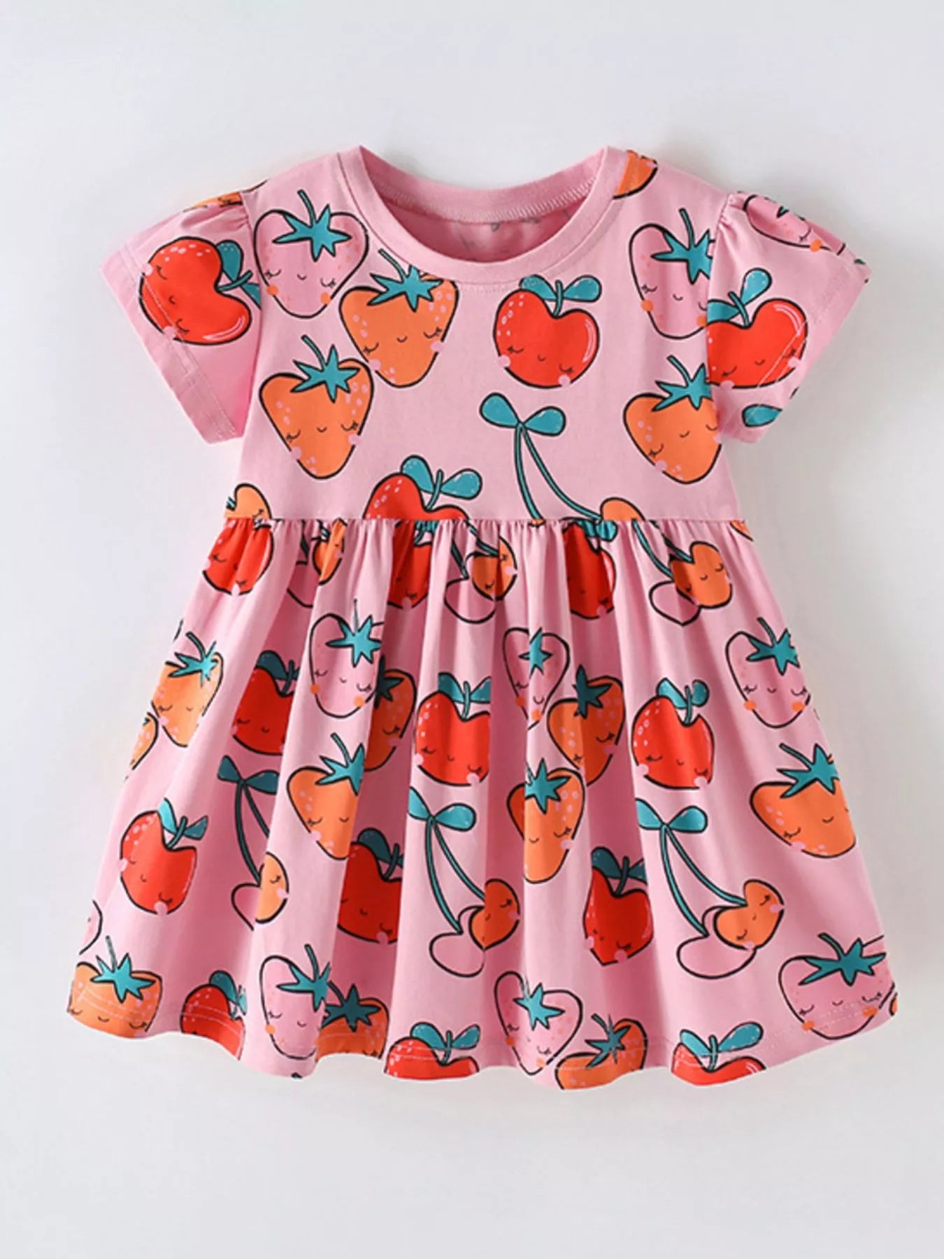 women's children's fruit print round neck casual dress - alternate angle