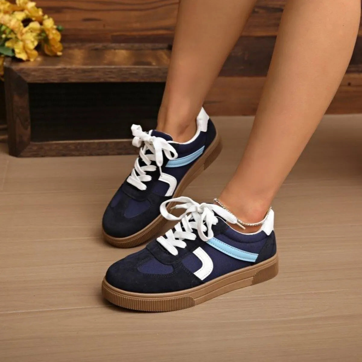 women's lace up platform sneakers - styled view