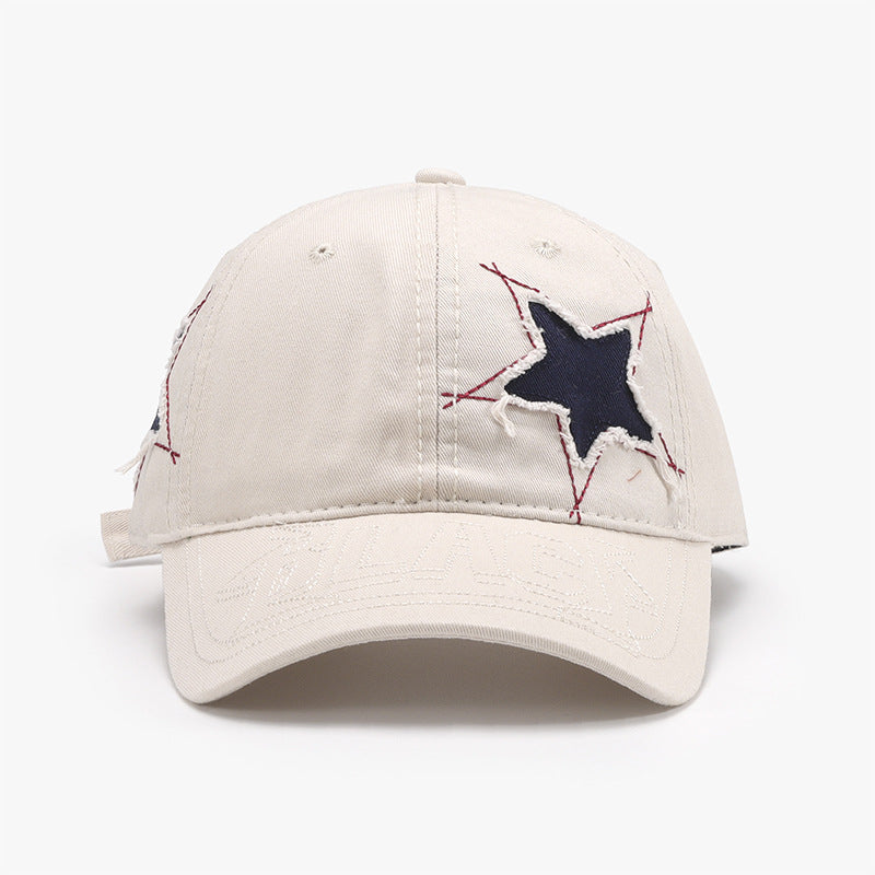 Adjustable Star Raw Hem Cap Ivory One Size