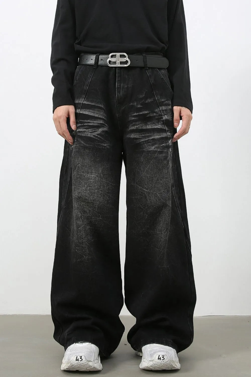 Men's Wide Leg Jeans with Pockets Black