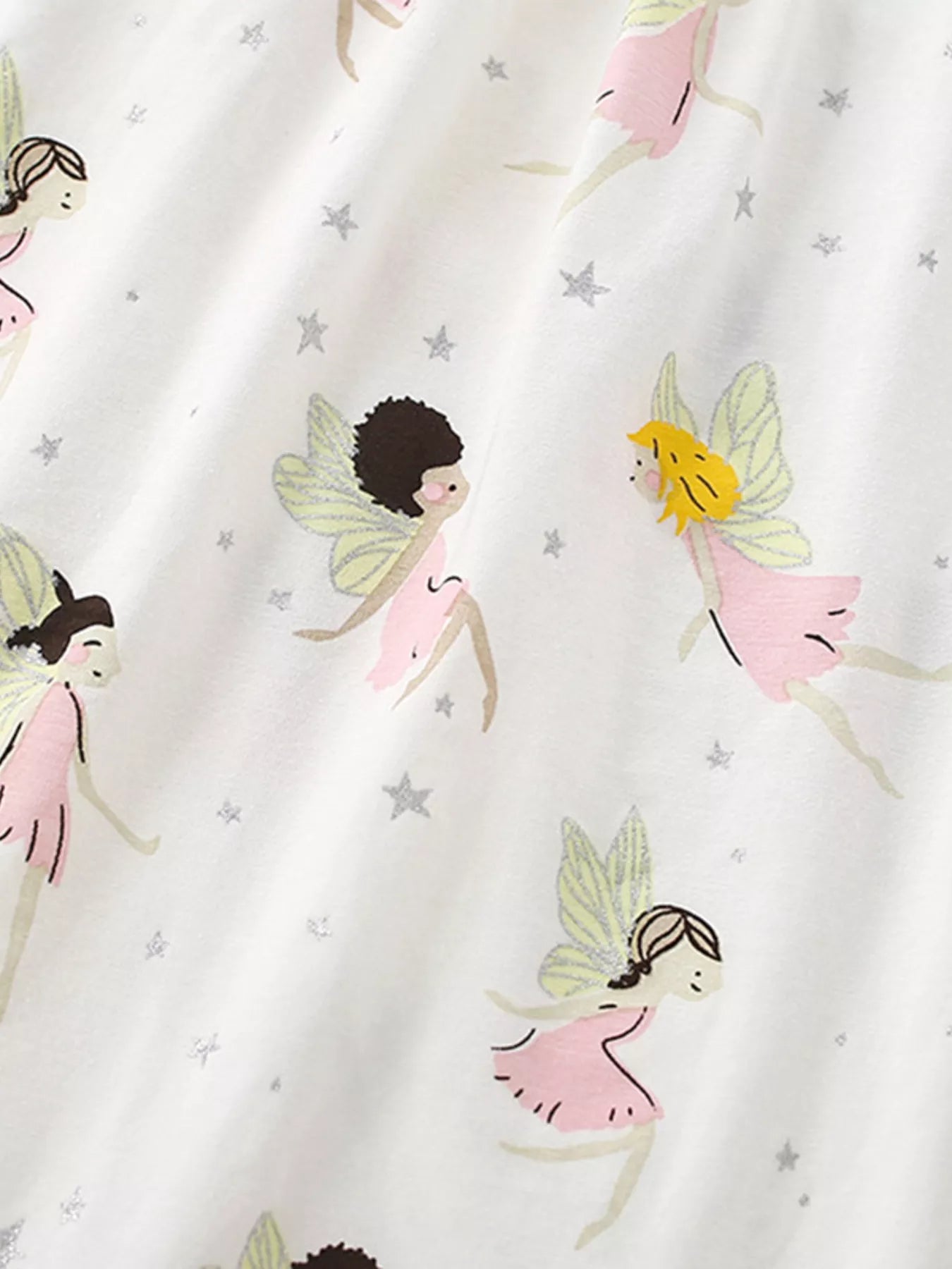 women's children's fairy print peter pan collar puff sleeve dress - additional angle