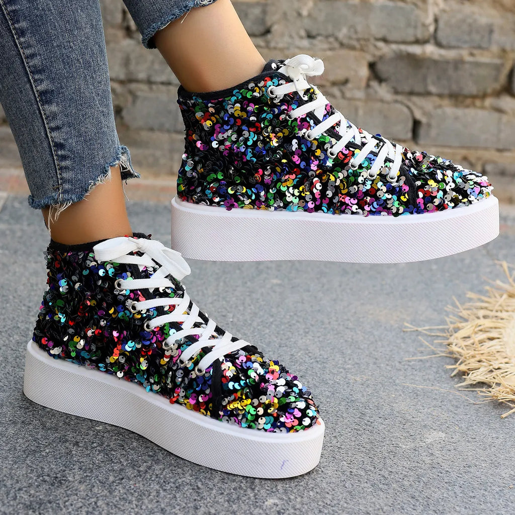 women's sequin round toe platform sneakers - extra view