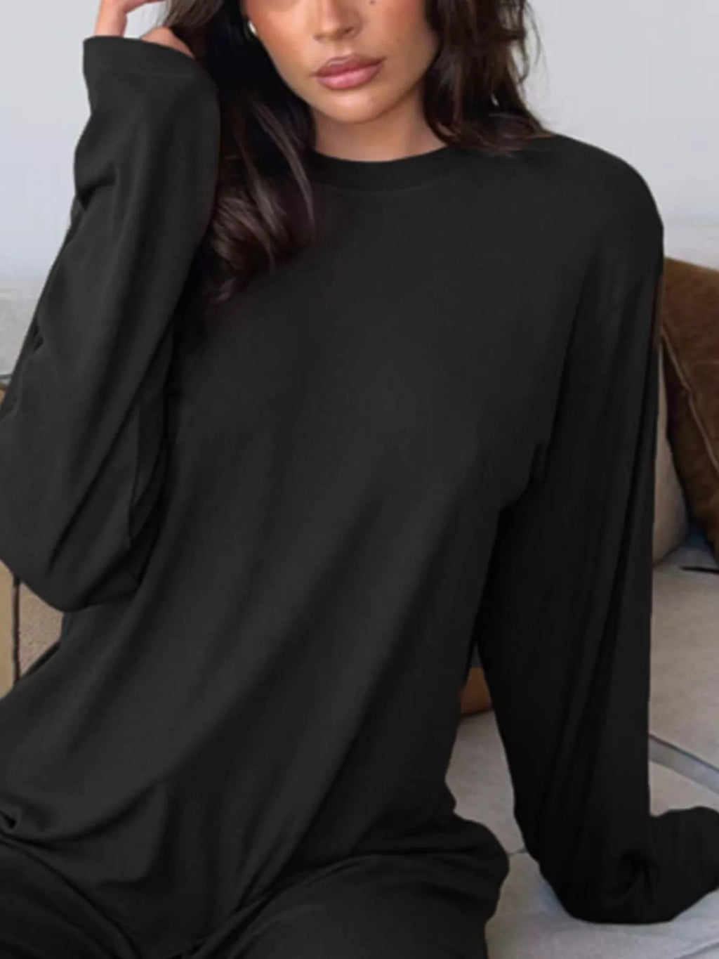 women's relaxed fit long sleeve top and pants set - product detail