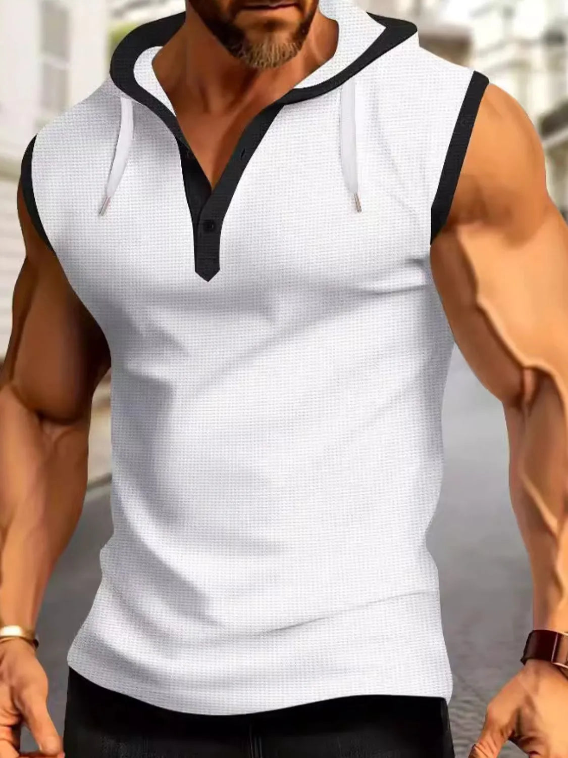 Men's Full Size Waffle-Knit Hooded Tank Plus Size White