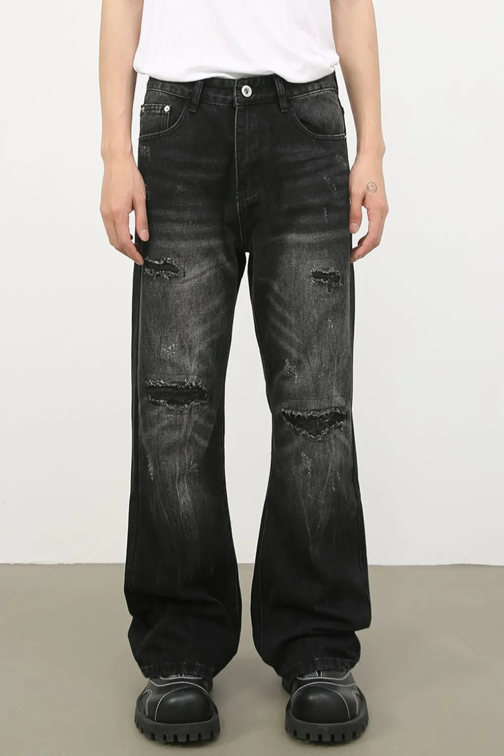 Men's Distressed Jeans with Pockets Dark