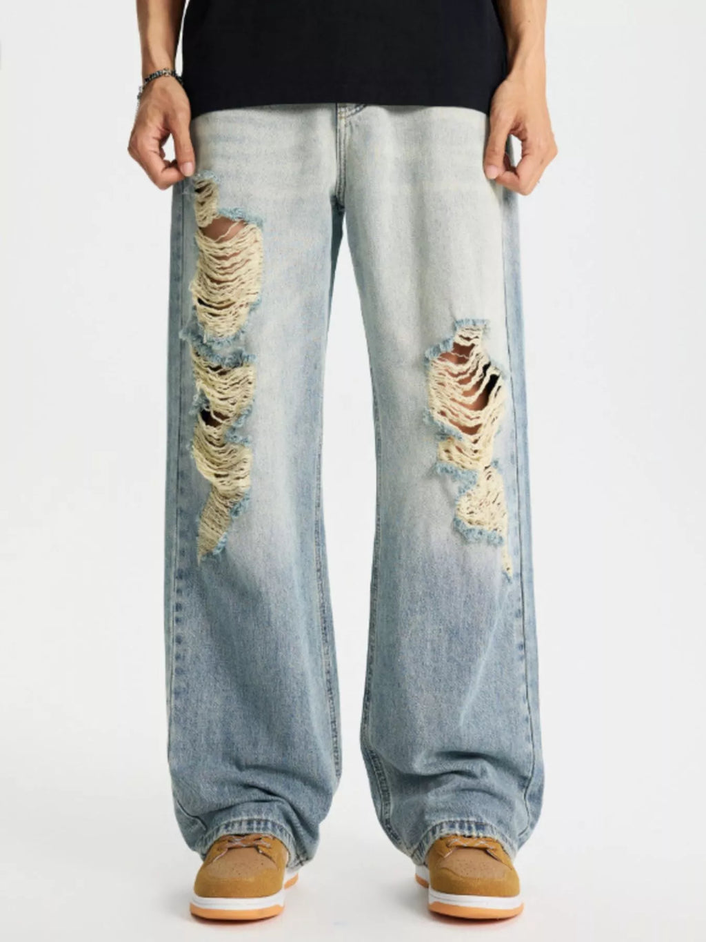 men's men's full size distressed wide leg jeans plus size - styled view