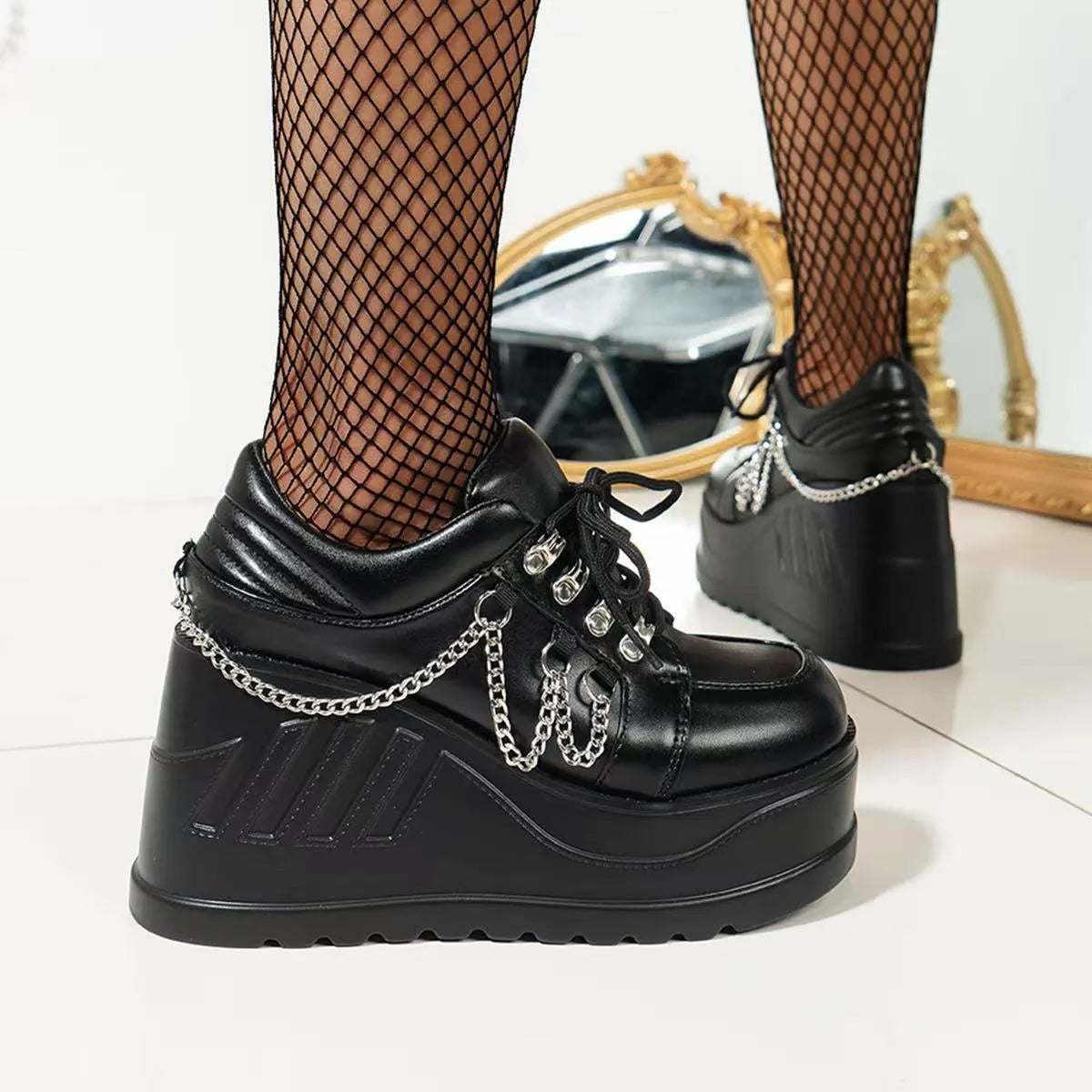 women's lace up wedge sneakers - extra view