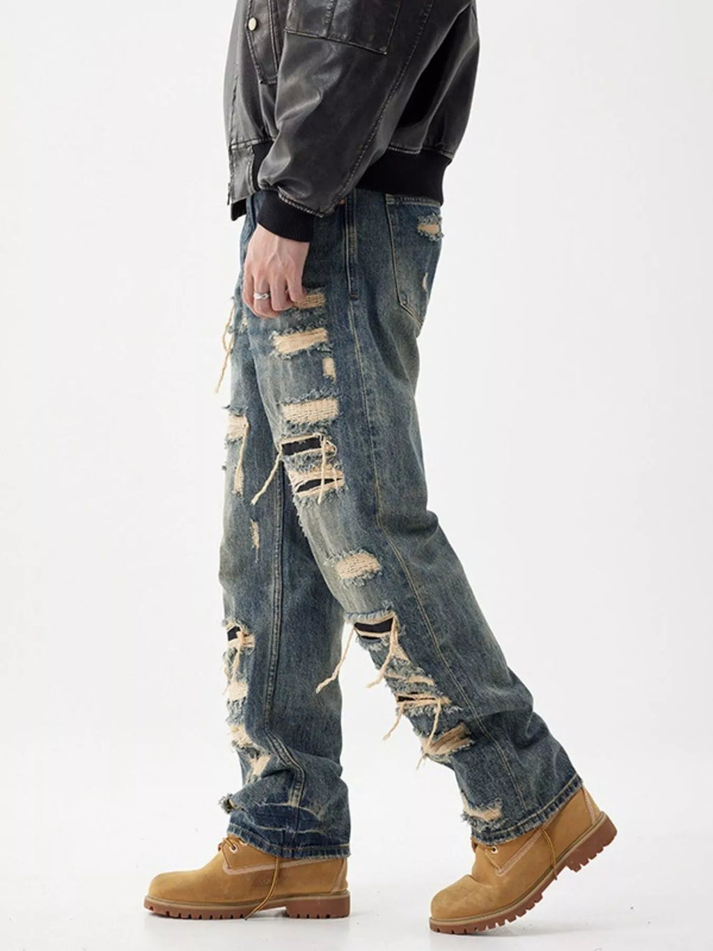 men's men's distressed wide leg jeans - lifestyle shot