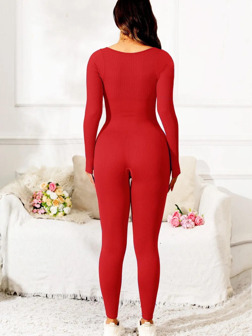 women's scoop neck long sleeve active jumpsuit - additional image