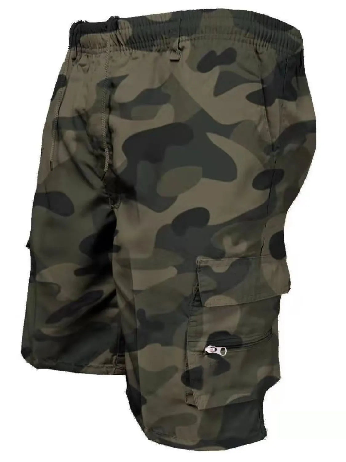 Men's Plus Size Drawstring Shorts with Cargo Pockets Green Camouflage