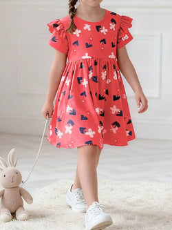 women's children's floral print ruffle sleeve casual dress - product showcase