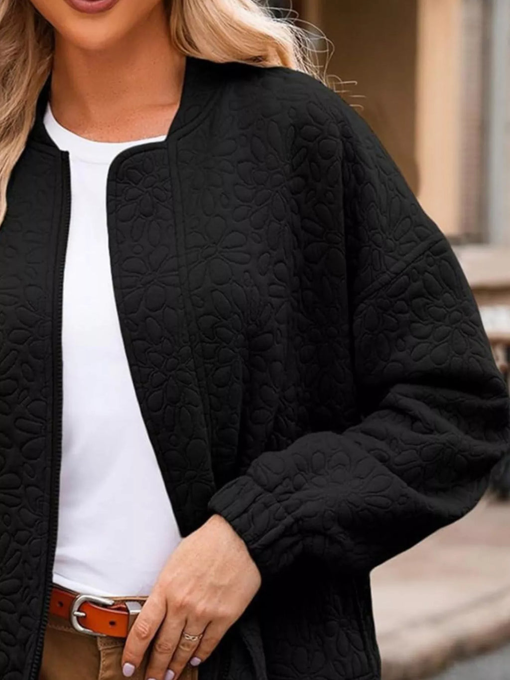 women's full size floral quilted zip up jacket plus size - additional image