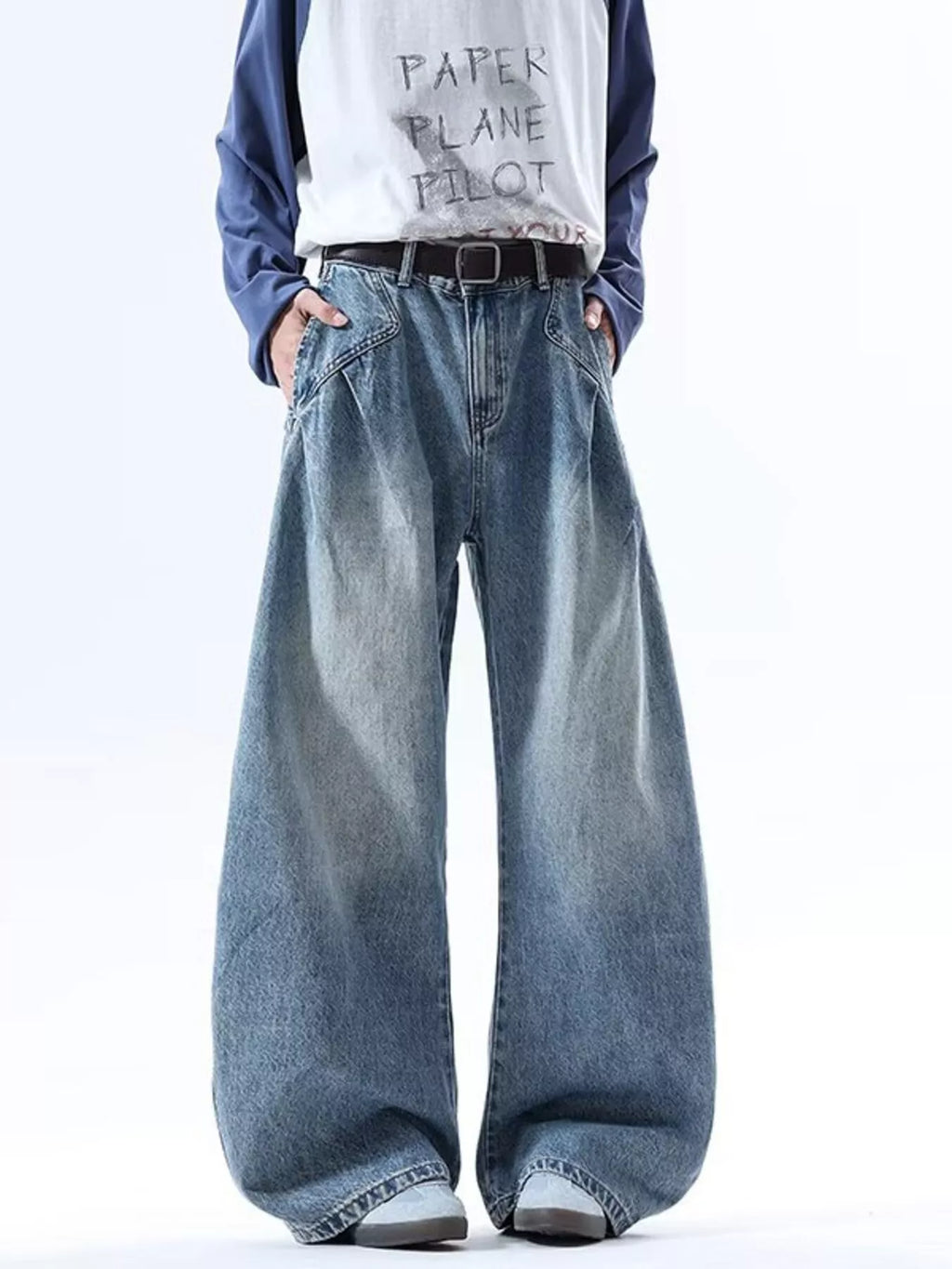 men's men's full size wide leg jeans plus size - front view