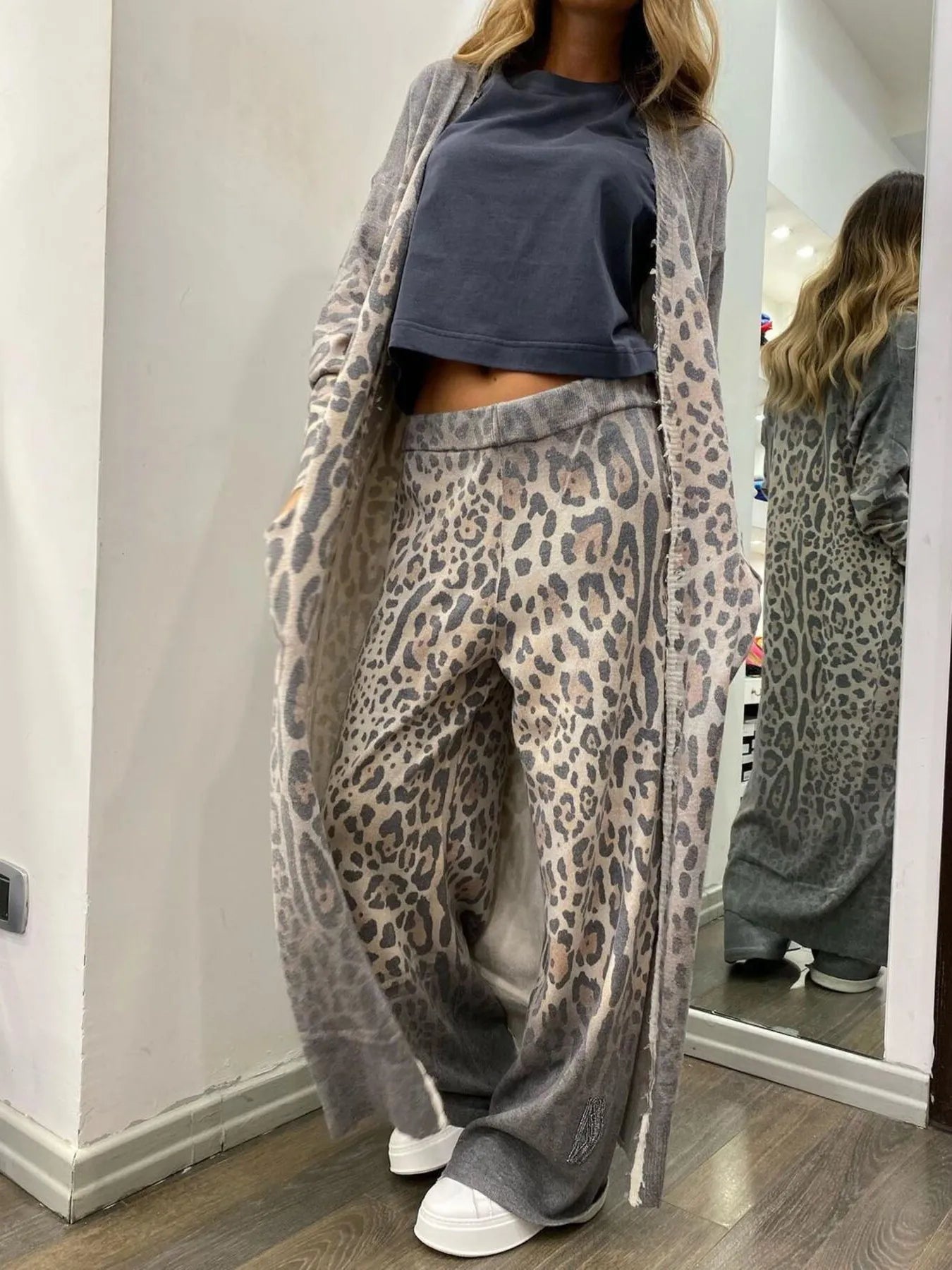Long Sleeve Longline Outerwear and Pants Set Color
