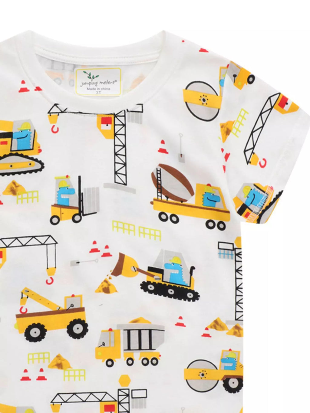 women's children's construction vehicle print crew neck short sleeve t-shirt - back view