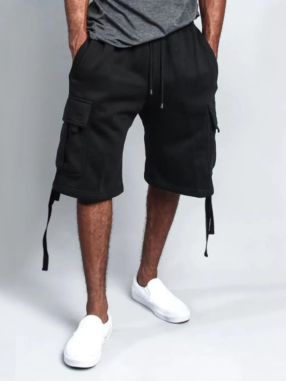 Men's Full Size Drawstring Shorts with Pockets Plus Size Black