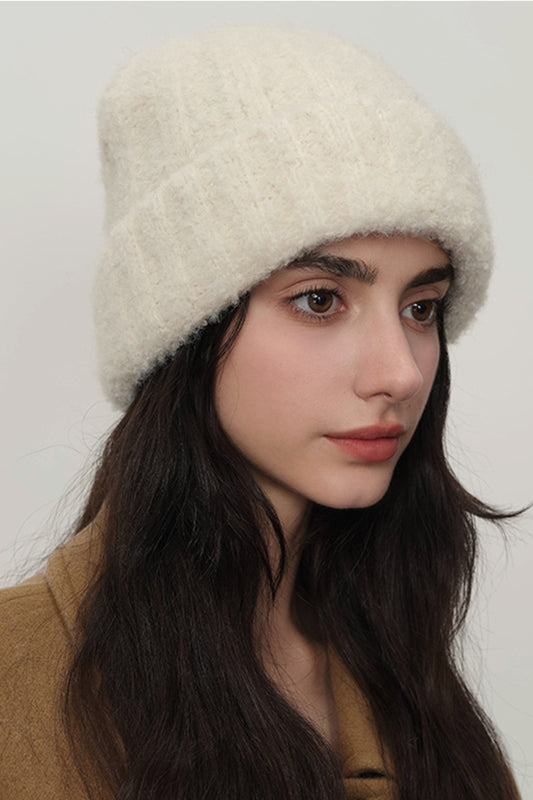 Solid Color Thermal Knit Hat Cream One Size