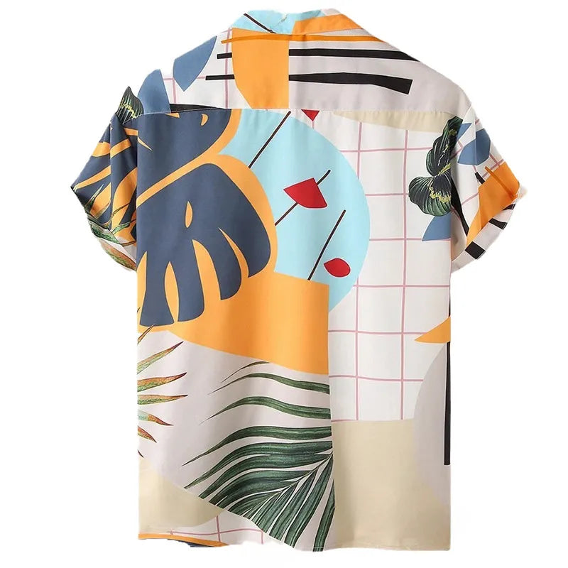 men's men's full size printed short sleeve shirt and shorts set plus size - close-up detail