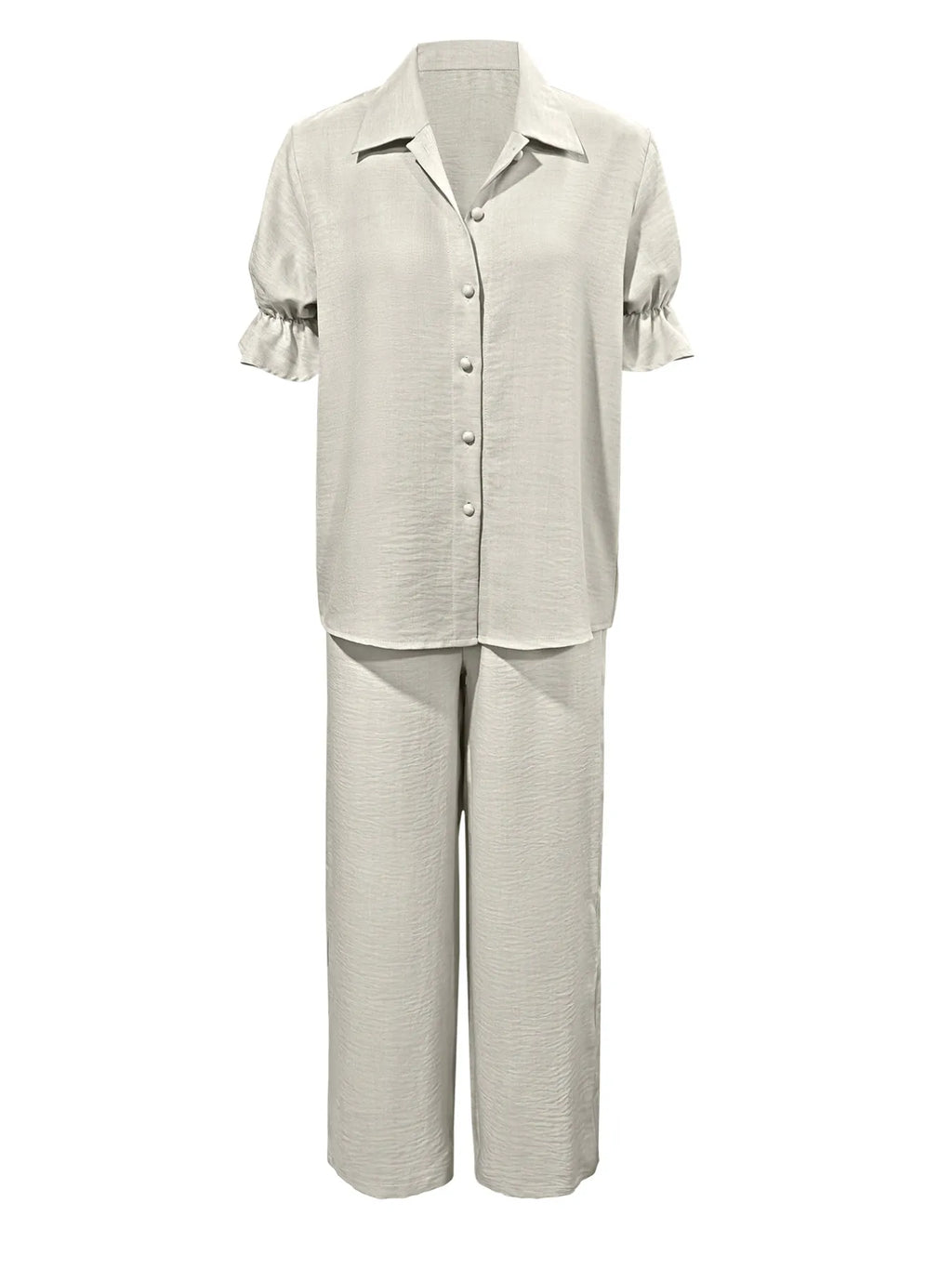 Plus Size Button-Down Shirt and Wide-Leg Pants Set