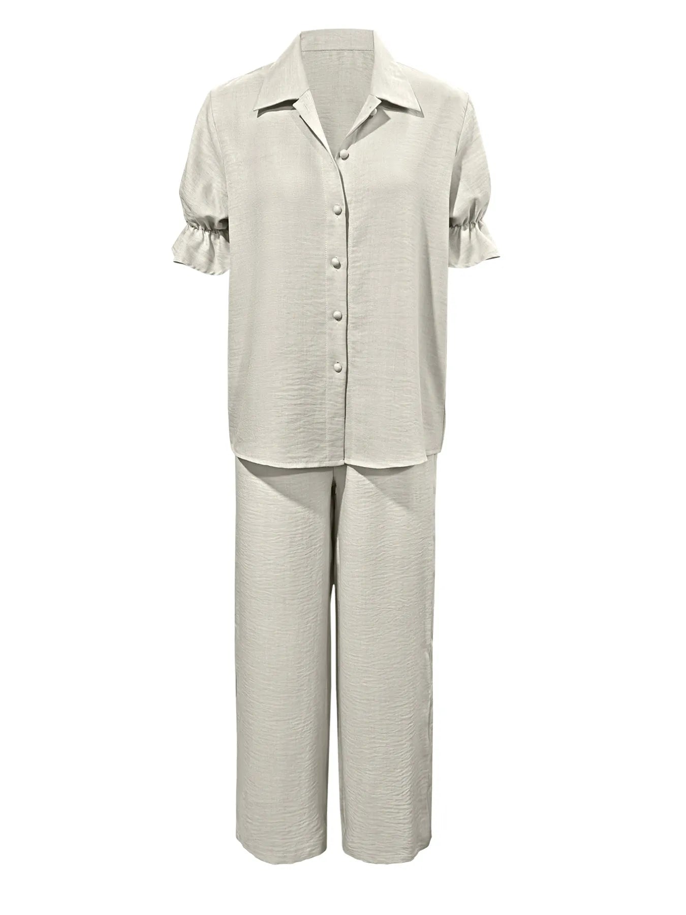 Plus Size Button-Down Shirt and Wide-Leg Pants Set