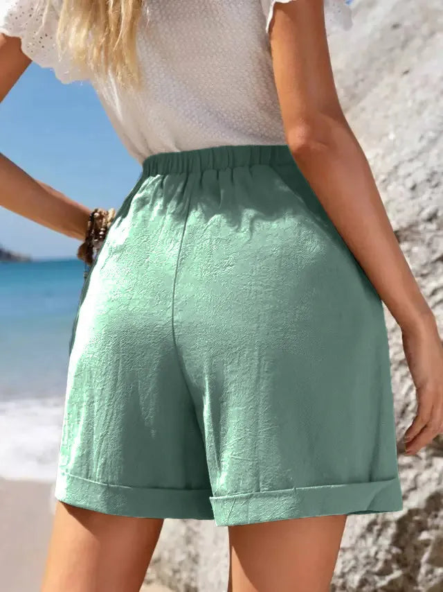 Full Size Drawstring Linen Blend Shorts Plus Size