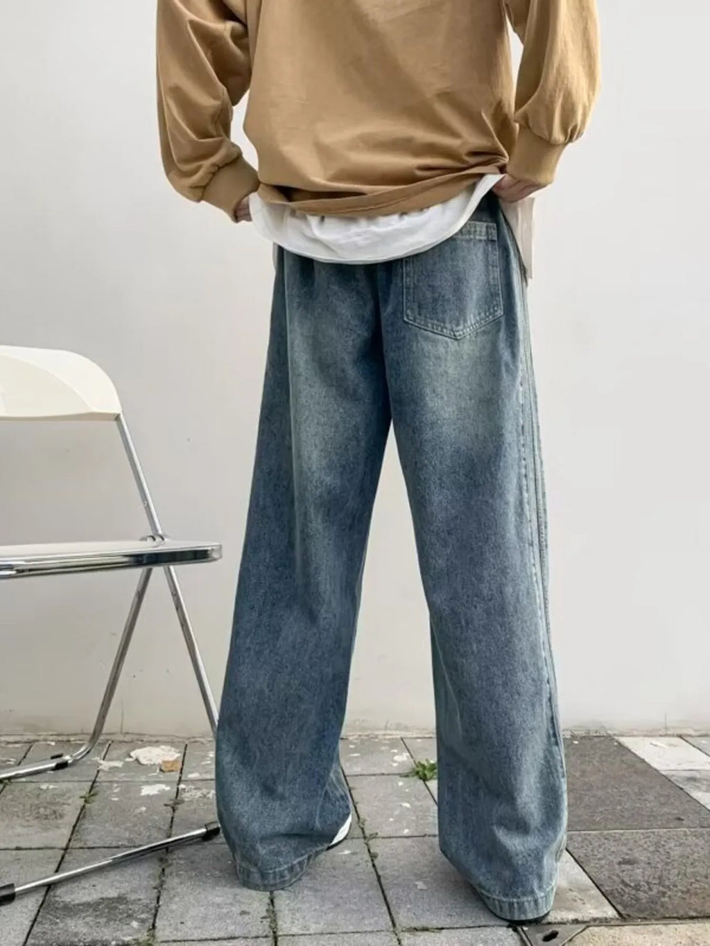 men's men's full size vintage wash wide leg jeans plus size - extra view
