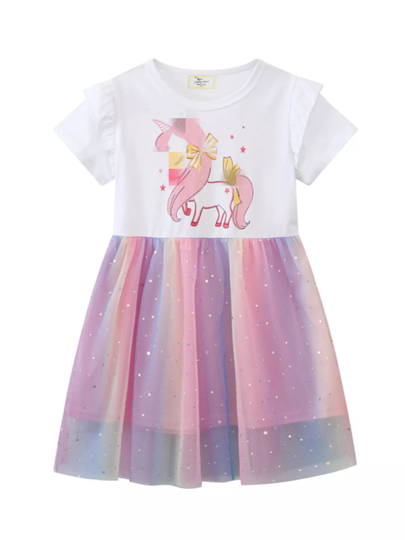 women's children's unicorn rainbow tulle dress - front view