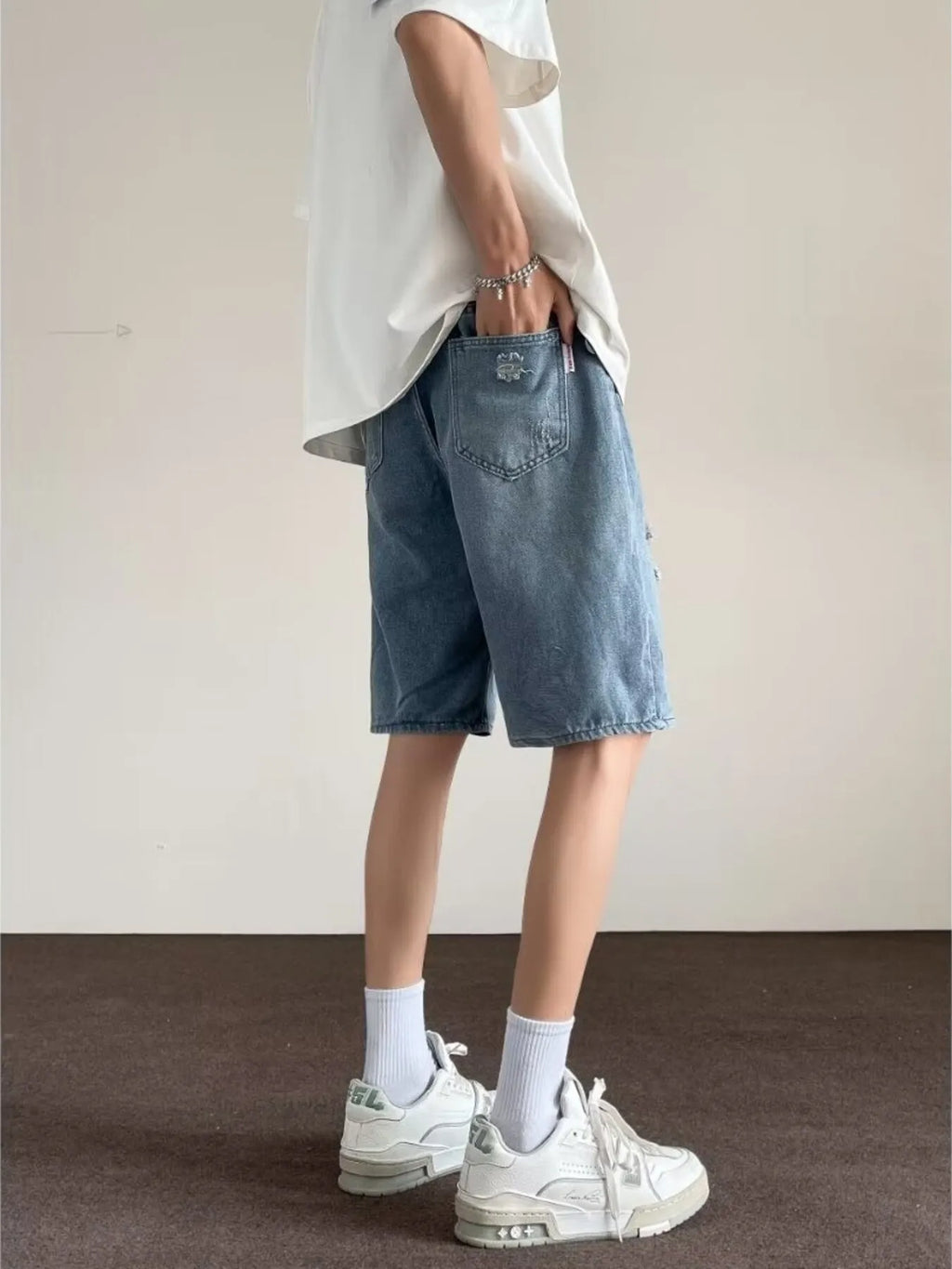 men's men's full size ripped casual loose fit denim shorts plus size - styling option