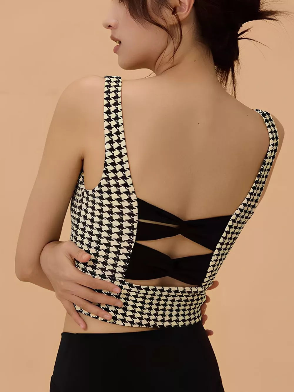 women's crisscross back houndstooth active bra - second view