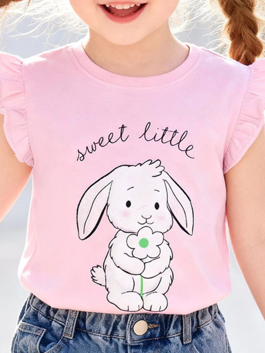 women's children's bunny graphic ruffle sleeve t-shirt - product showcase