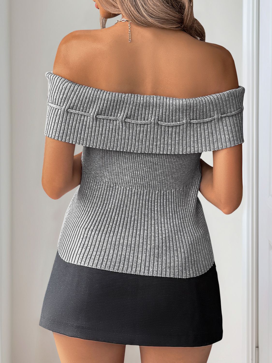 Perfee Tied Off-Shoulder Short Sleeve Knit Top