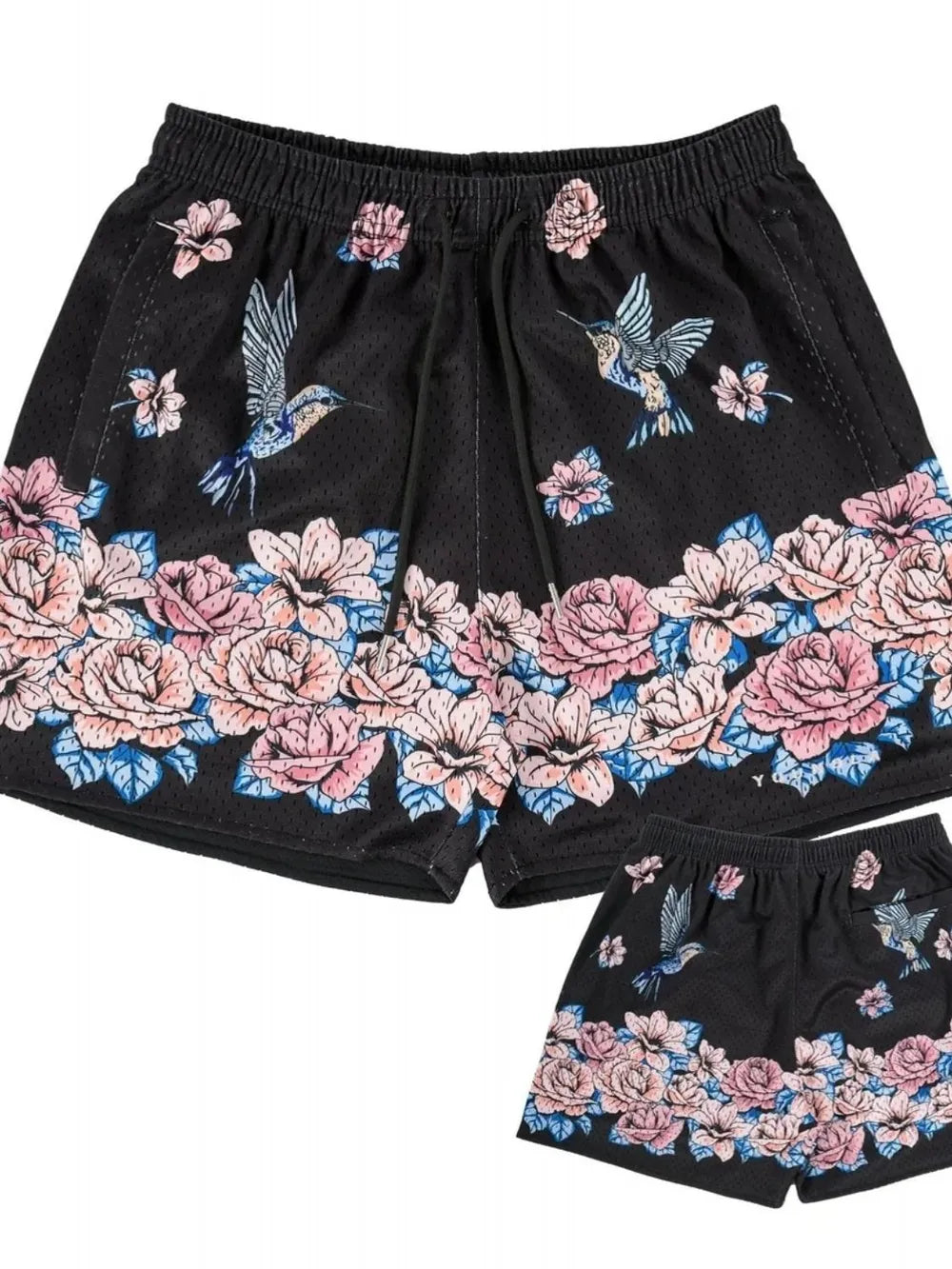 Men's Plus Size Drawstring Printed Shorts Black