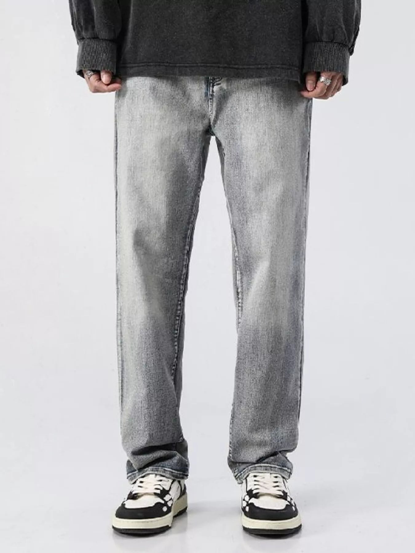 men's men's full size vintage wash loose fit jeans plus size - additional image