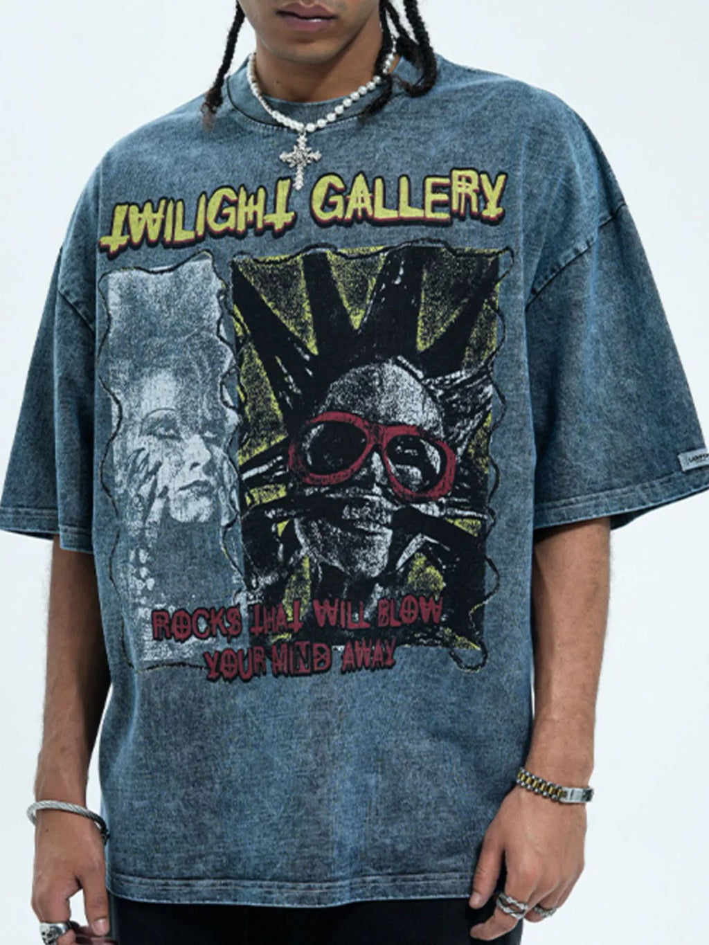 men's men's graphic round neck vintage wash t-shirt - front view