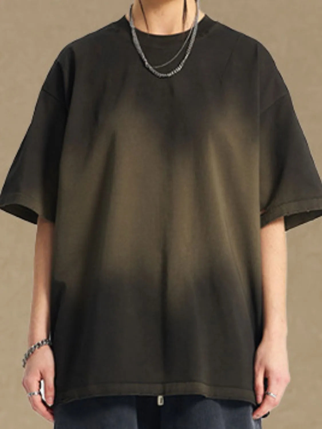 Men's Gradient Round Neck Half Sleeve T-Shirt Army Green