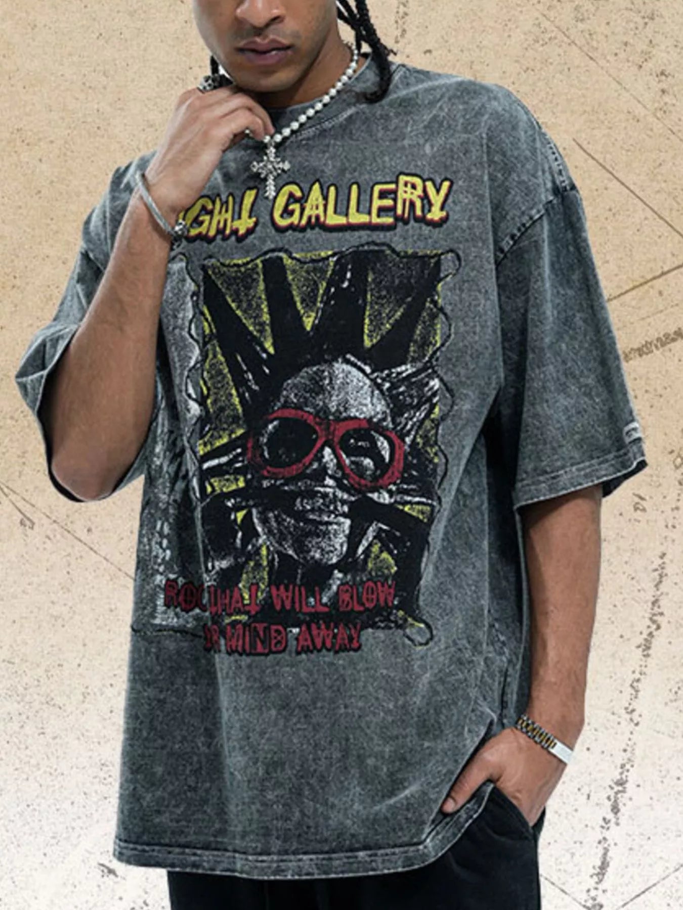 men's men's graphic round neck vintage wash t-shirt - additional angle