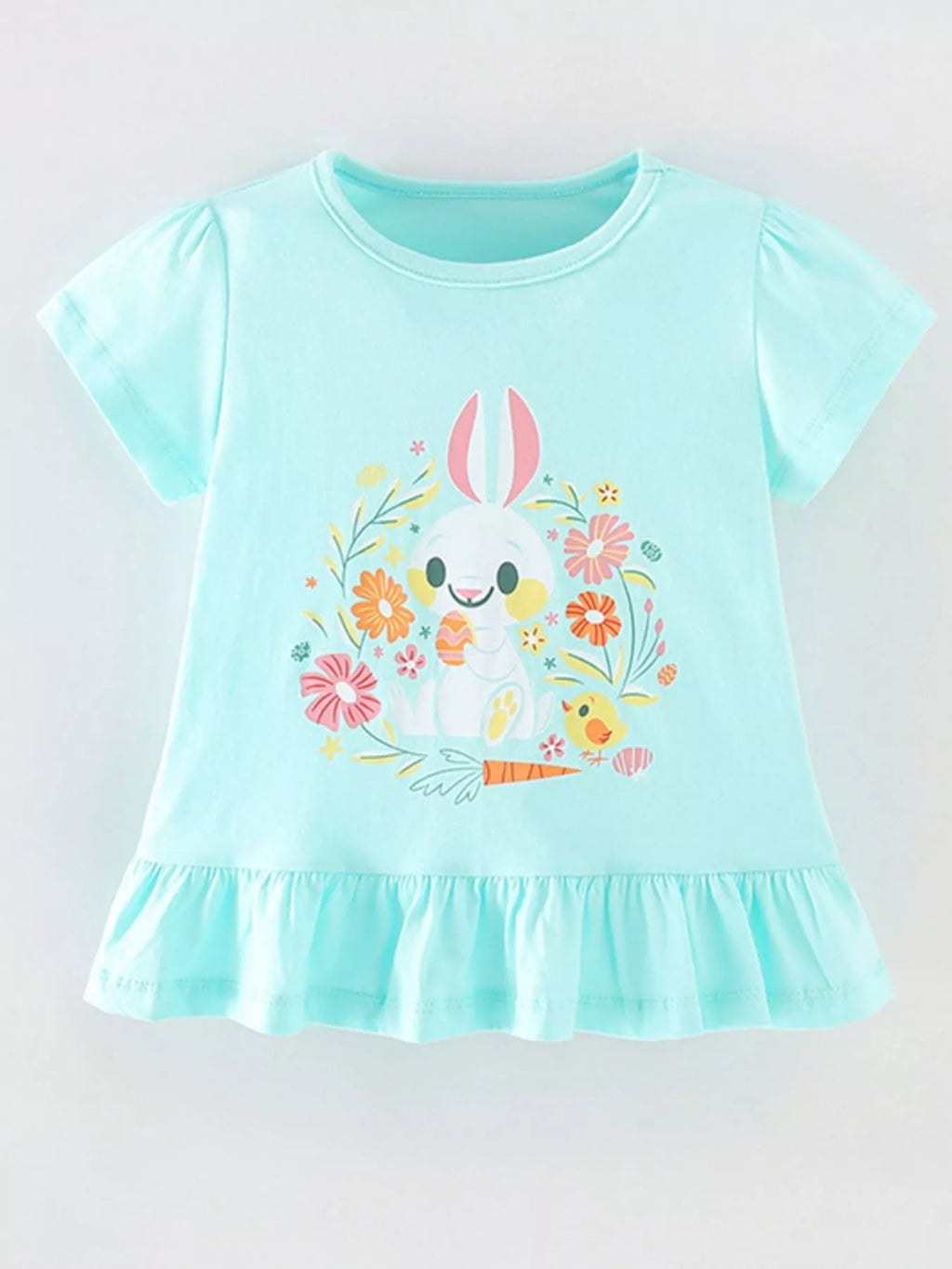 women's children's bunny graphic ruffle hem t-shirt - product showcase